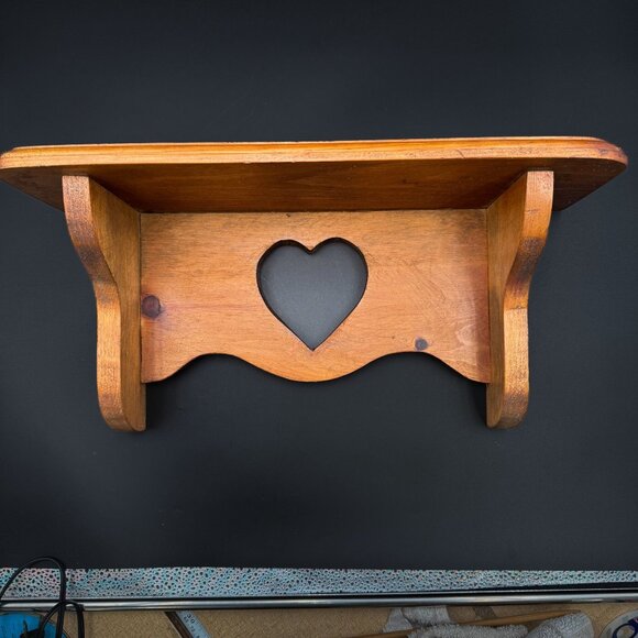 Vintage Wood Wall Shelf Display Heart Knick Knack Rustic Farmhouse Countrycore - Picture 1 of 11